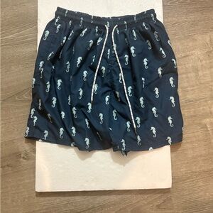 Kids Navy Seahorse Swim Trunks